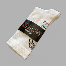 Load image into Gallery viewer, SNAP BEST DAMN CYCLING SOCKS - CRISP WHITE
