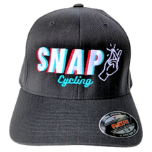 Load image into Gallery viewer, Snap Cycling flexfit podium hat black red pinstripe baseball cap front
