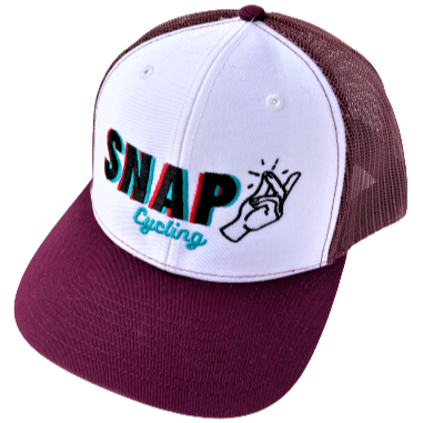 Snap Cycling trucker hat maroon baseball cap angle