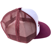 Load image into Gallery viewer, Snap Cycling trucker hat maroon baseball cap side

